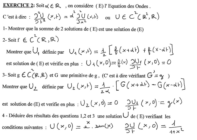 Solved Exercice 2 Soit A Ir On Considere E Equation Des Ondes C Est Dire 24 X 24 U 0u U A C R 1r 1 Montrer Que La Somme De 2 Solutions