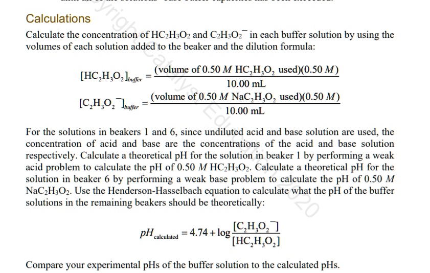 SOLVED Calculations Calculate the concentration of HCH2O2 and C2H2O2 in each buffer solution