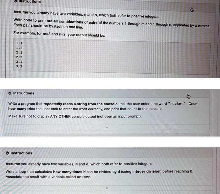 Instructions Assume you already have two variables, m and n, which both ...