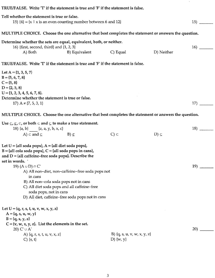 Solved Truefalse Writc T If Thc Statcment Is Truc And F If The Stalcmcnt Is Falsc Tcll Whcthcr Thc Statemcnt Is Brue Or Falsc 15 4 Xis A Even Counting Number