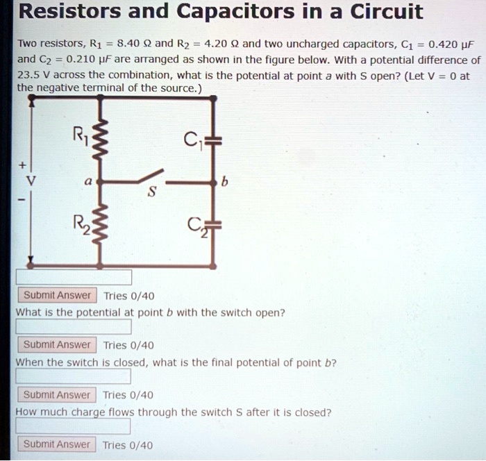 SOLVEDResistors and Capacitors in a Circuit Two resistors 8.40 Q and R2 4.20 and two