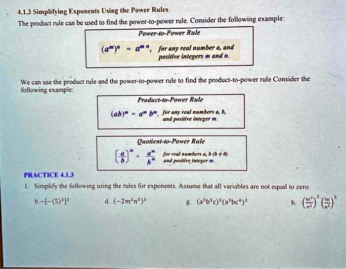 SOLVED: Texts: 4.1.3 Simplifying Exponents Using The Power Rules The ...