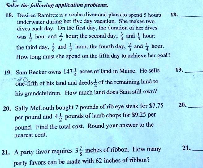solve the following application problems 18 desiree ramirez is scuba ...