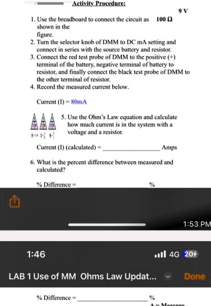 Texts: Activity Procedure: 1. Use the breadboard to connect the circuit ...