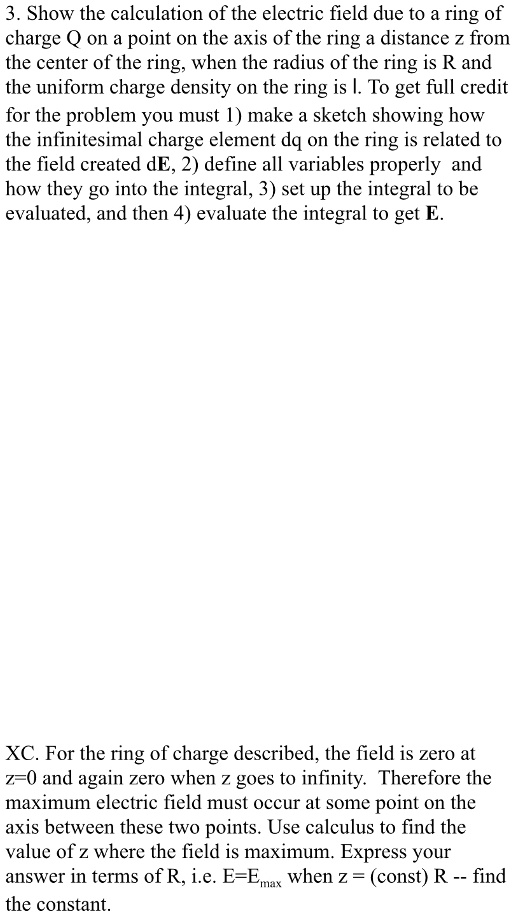 SOLVED: 3. Show the calculation of the electric field due to a ring of ...