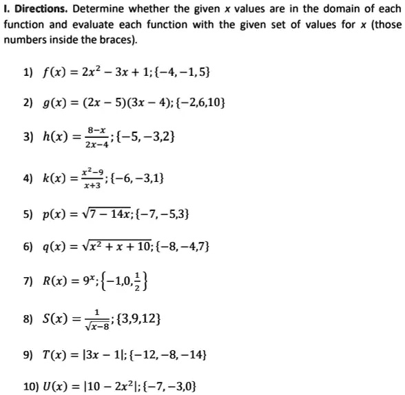 Solved I Directions Determine Whether The Given X Values Are In The