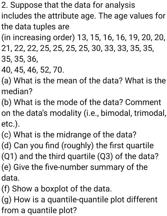 SOLVED: Solve the data analysis 2. Suppose that the data for analysis ...