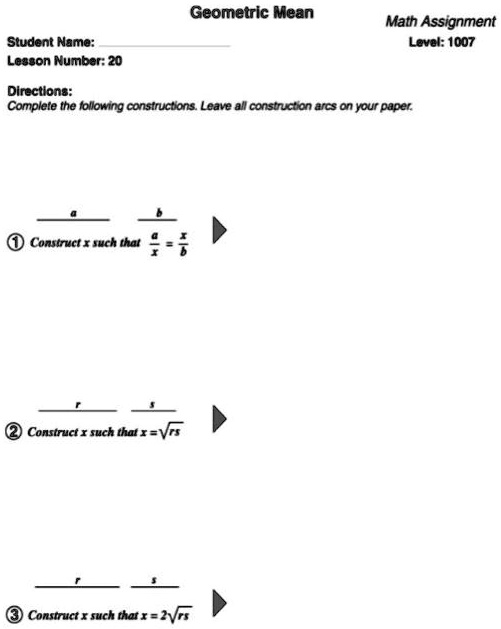 Construct Definition Math Geometric Mean Math Assignment Level: 1007 Student Name: Lesson Number ...