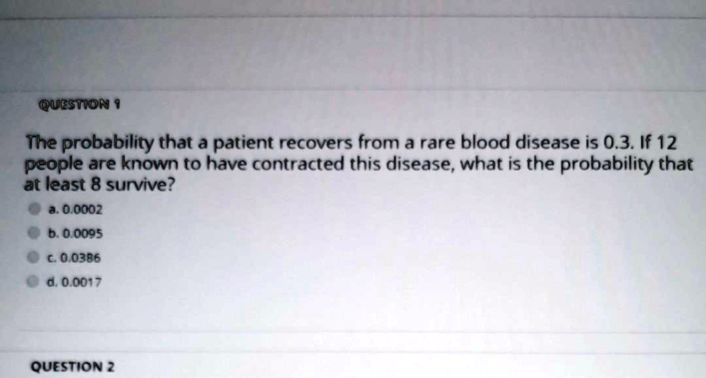 SOLVED: QUCSTIon The Probability That A Patient Recovers From A Rare ...