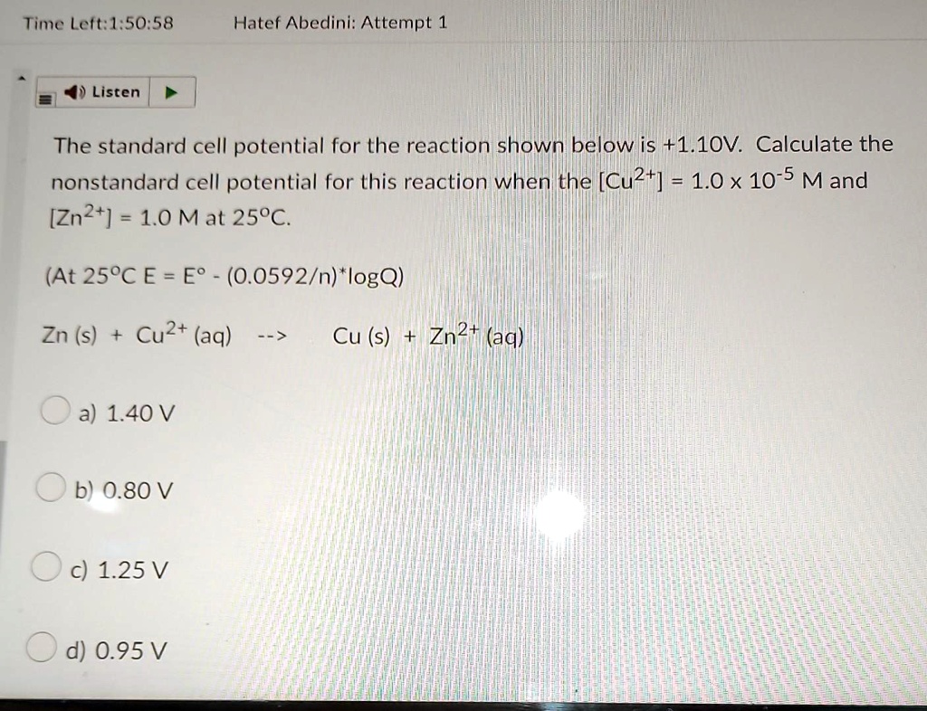 SOLVED: Time Left:1:50:58 Hatef Abedini:Attempt 1 Listen The Standard ...