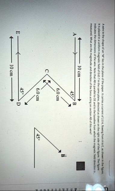 a wire in the shape of an m lies in the plane of the paper it carries a current of 20 a flowing from a to e as shown in the figure it is placed in a uniform magnetic field of 065 t in the sa 83744