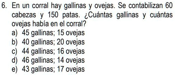 SOLVED: En un corral hay gallinas y ovejas. Se contabilizan 60 cabezas ...