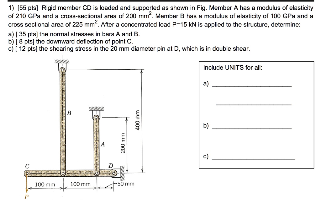 SOLVED: Text: Member A has a modulus of elasticity of 210 GPa and a ...