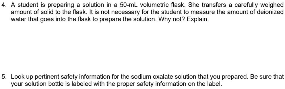 SOLVED: 4 . A student is preparing a solution in 50-mL volumetric flask ...