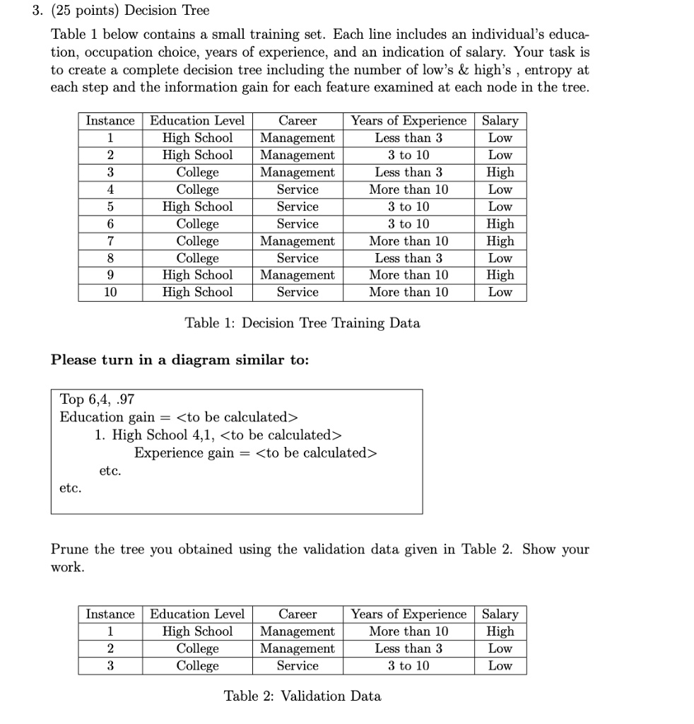 Solved 3 25 Points Decision Tree Table 1 Below Contains A Small