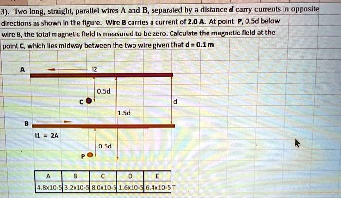 SOLVED: Two long, straight, parallel wires A and B, separated by ...