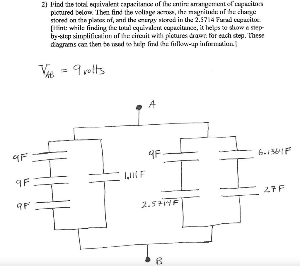 SOLVED2) Find the total equivalent capacitance of the entire
