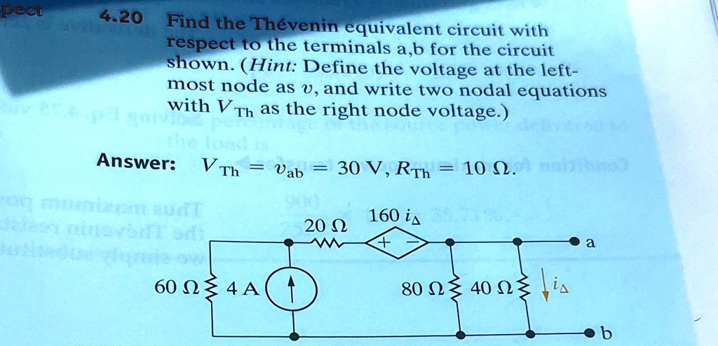 SOLVED: 'pect 4.20 Find the Thevenin equivalent circuit with respect to ...