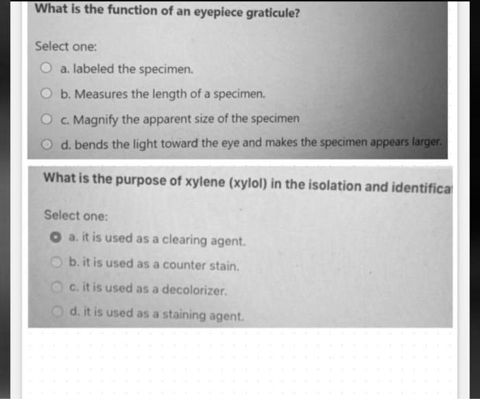 SOLVEDWhat is the function of an eyepiece graticule? Select one