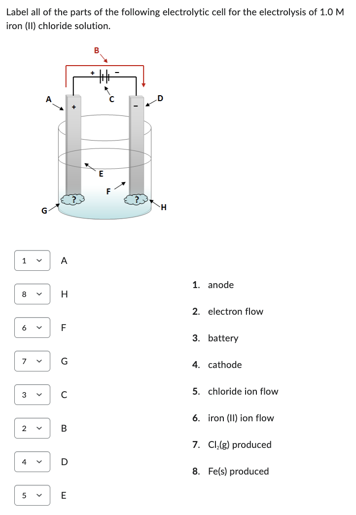 SOLVED Label all of the parts of the following electrolytic cell for the electrolysis of 1.0 M