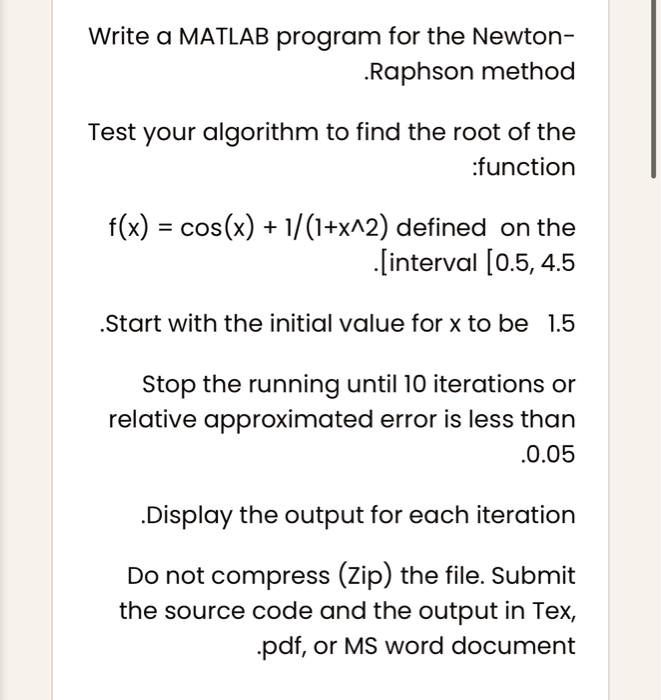 code matlab of newton raphson method