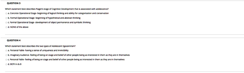 SOLVED QUESTION 3 Which statement best describes Piaget s stage