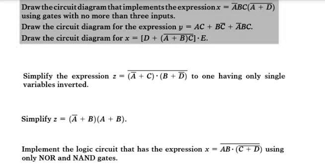 drawthecircuitdiagramthatimplementstheexpressionxabcad using gates with ...
