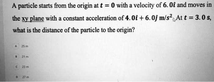 a particle starts from the origin at t 0 with a velocity of 6of and ...