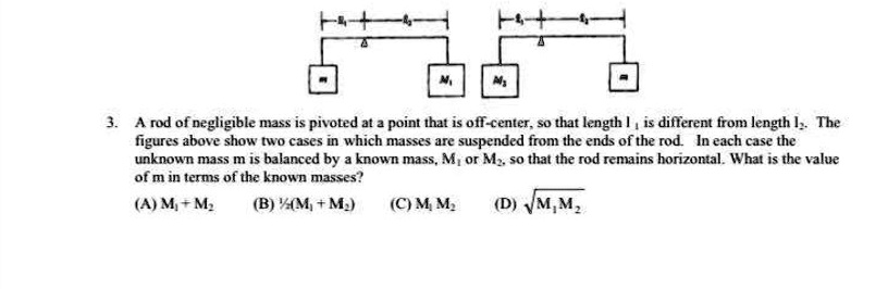 SOLVED: A rod of negligible mass is pivoted at a point that is off ...
