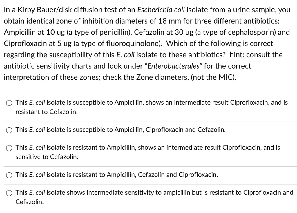in a kirby bauerdisk diffusion test of an escherichia coli isolate from ...