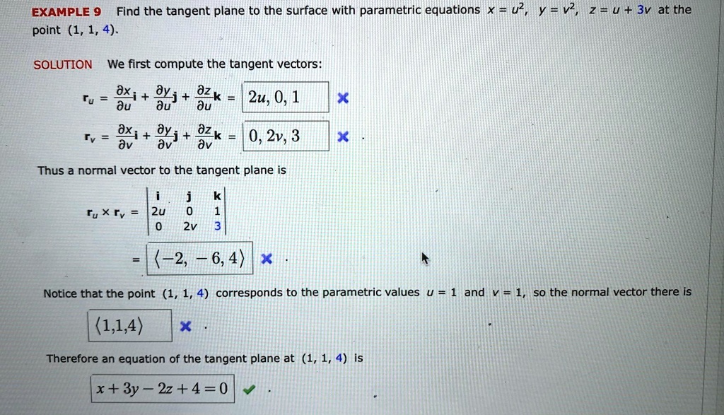 Solved Example 9 Find The Tangent Plane To The Surface With Parametric Equations X U2 Y 0603