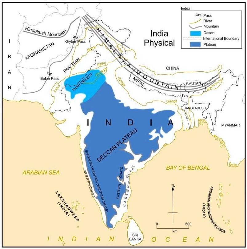 observe the physical map of india and answer the following questions ...
