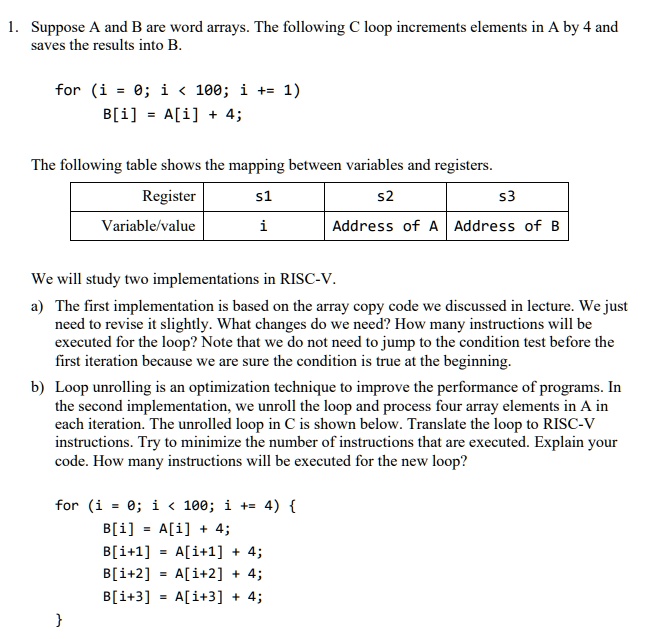 SOLVED: Suppose A and B are word arrays. The following C loop ...