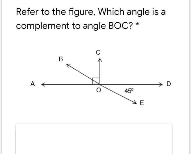 SOLVED: Refer to the figure, Which angle is a complement to angle BOC ...