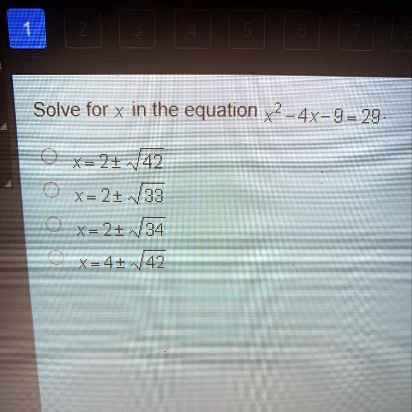 solve for x in the equation x 2 4x 9 29