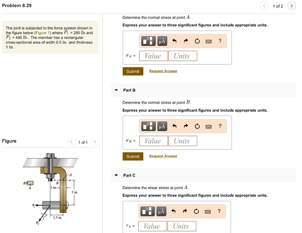SOLVED: Problem 8.29 1 of 2 Determine the normal stress at point A ...