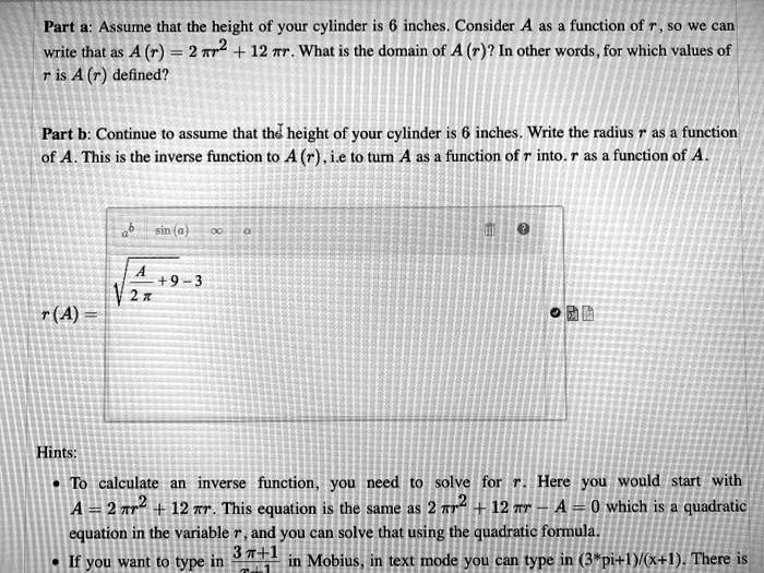 SOLVED: Part A: Assume That The Height Of Your Cylinder Is 6 Inches ...