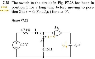 The switch in the circuit in Fig. P7.28 has been in position 1 for a ...