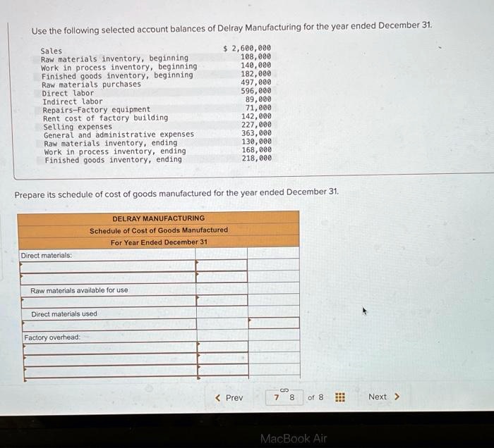 SOLVED Use the following selected account balances of Delray
