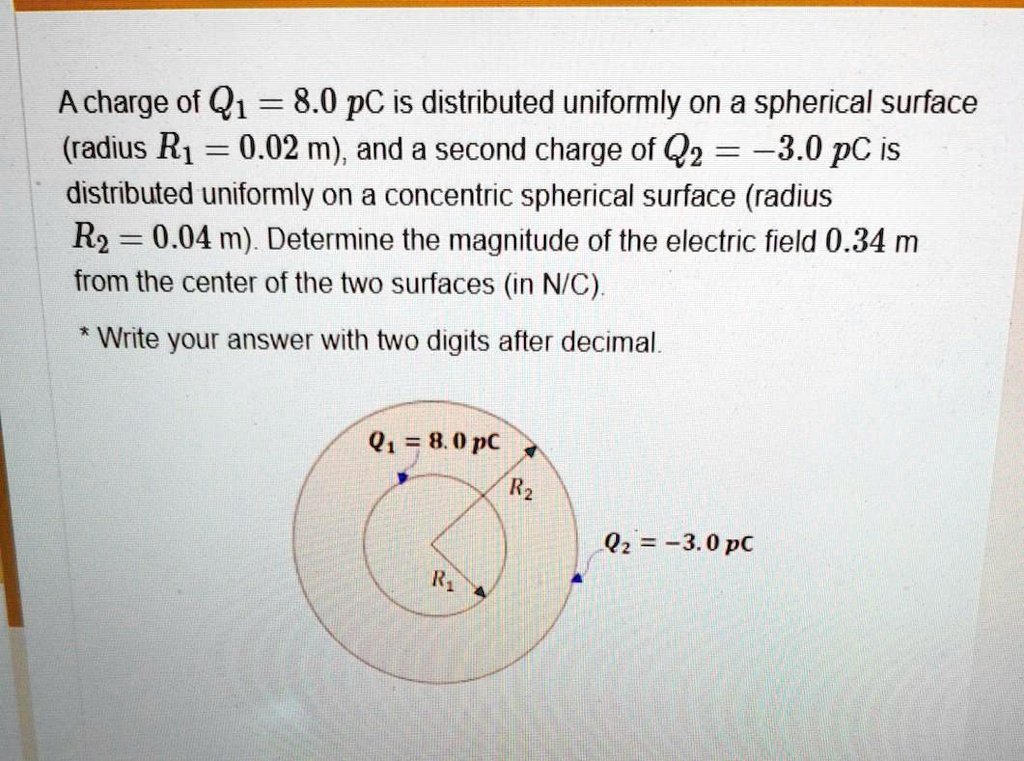 SOLVED: A charge of Q1 = 8.0 pC is distributed uniformly on a spherical ...