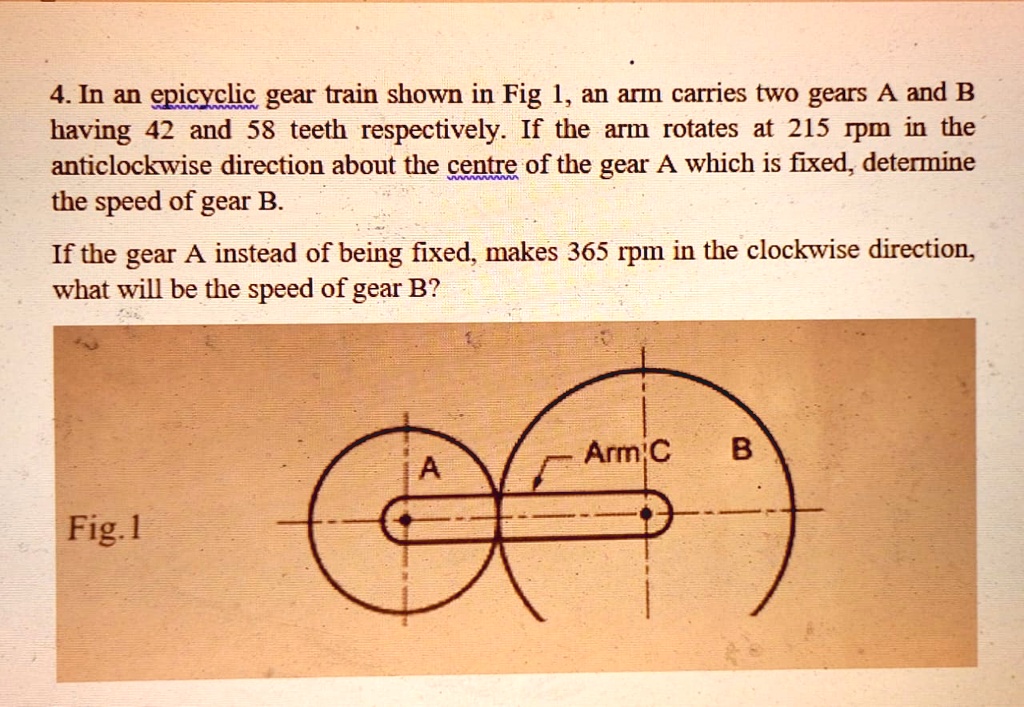 In an epicyclic gear train shown in Fig 1, an arm carries two gears A ...