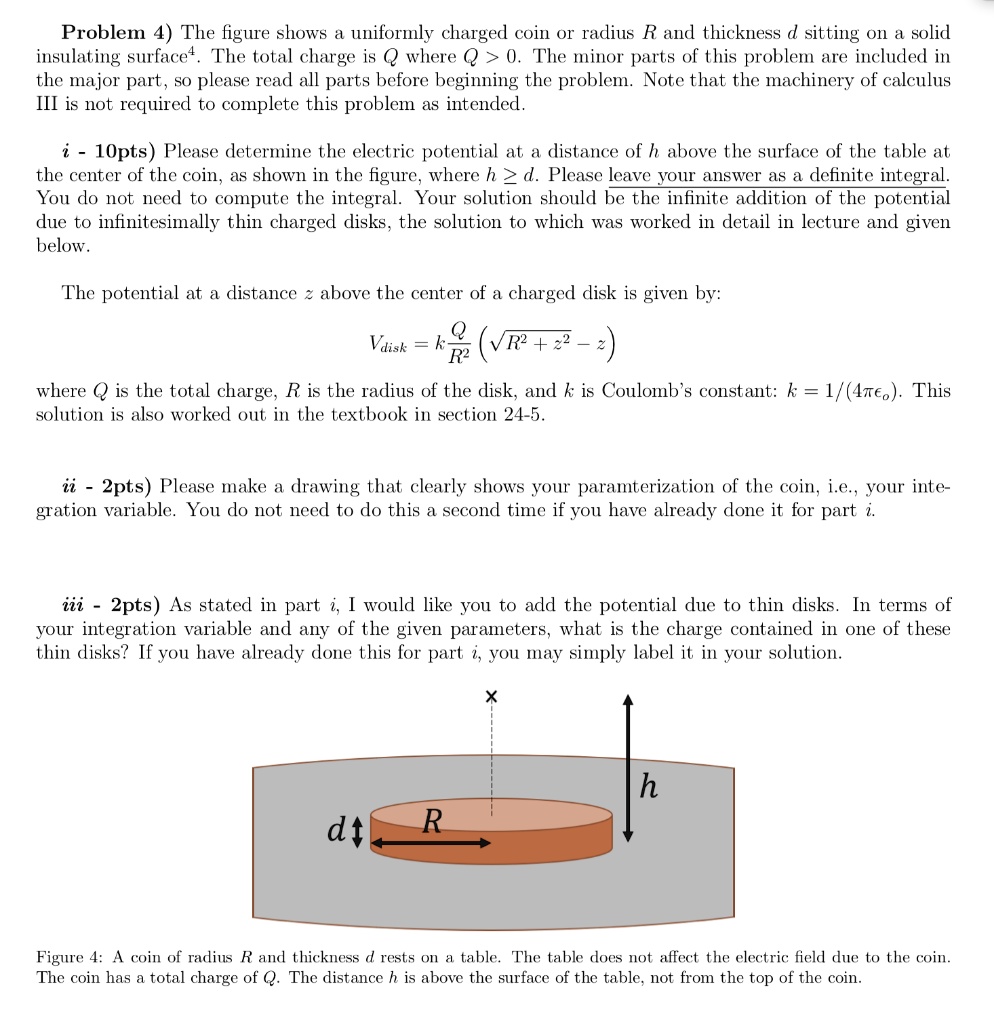 Problem 4) The figure shows uniformly charged coin O … - SolvedLib
