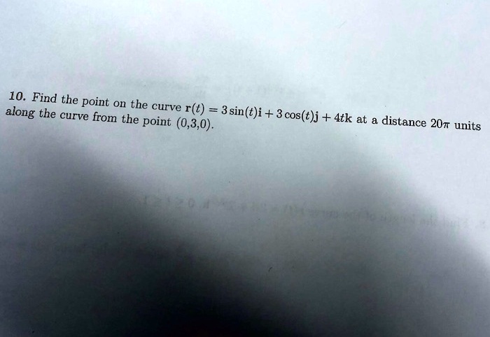 Find the point on the curve r(t) = 3 sin(t) i + 3 cos(t) j + 4t k at a distance 20? units along the curve from the point (0,3,0).
