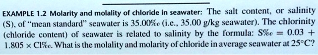 example 12 molarity and molality of chloride in seawater the salt
