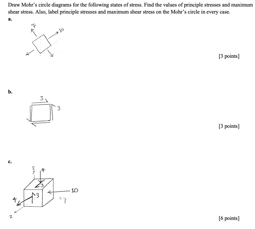 draw mohrs circle diagrams for the following states of stress find the ...
