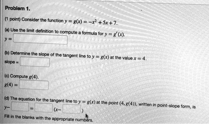 Solved Problom 1 Point Consider The Function Y G R X Sx 7 Use The Limit Definition To Compute A Formula Fory G X Determine The Slope Of The