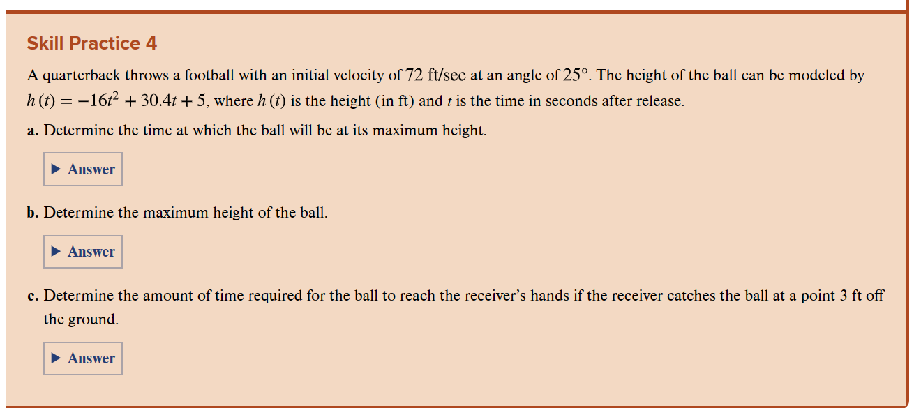 Skill Practice 4 A quarterback throws a football with an initial