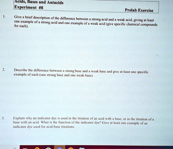 SOLVED Acids; Rases and Antacids Experiment_8 Prelab Exercise Give
