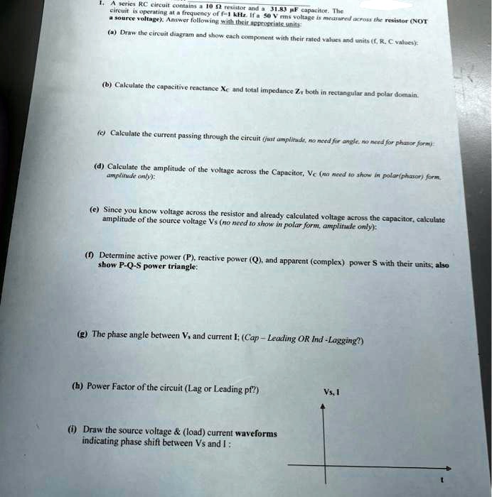 SOLVED Text Resistor and a 31.83F capacitor. The a. Draw the circuit