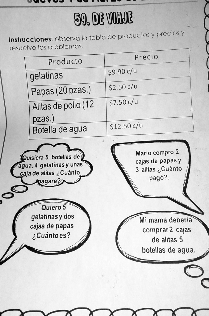 SOLVED: observa la tabla de productos y precio y resuelva los problemas me  ayudan por favor si no sabes no contestes es para hoy 59 DR VUAe  Instrucciones: observa la tabla de